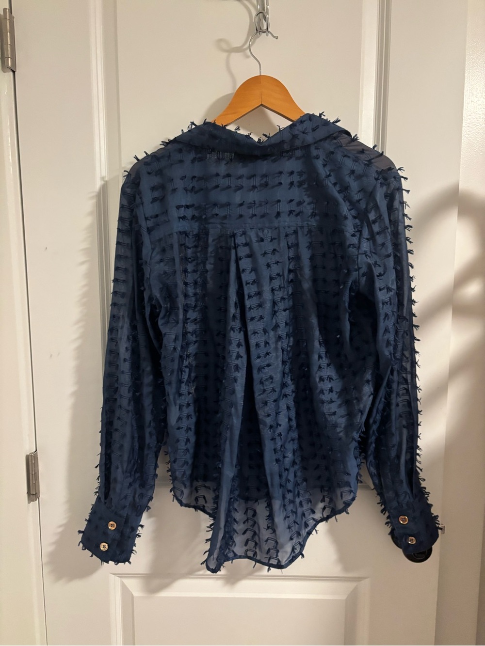 BURU Mel Button Down Shirt Navy Blue Sheer Size Medium - Picture 11 of 11